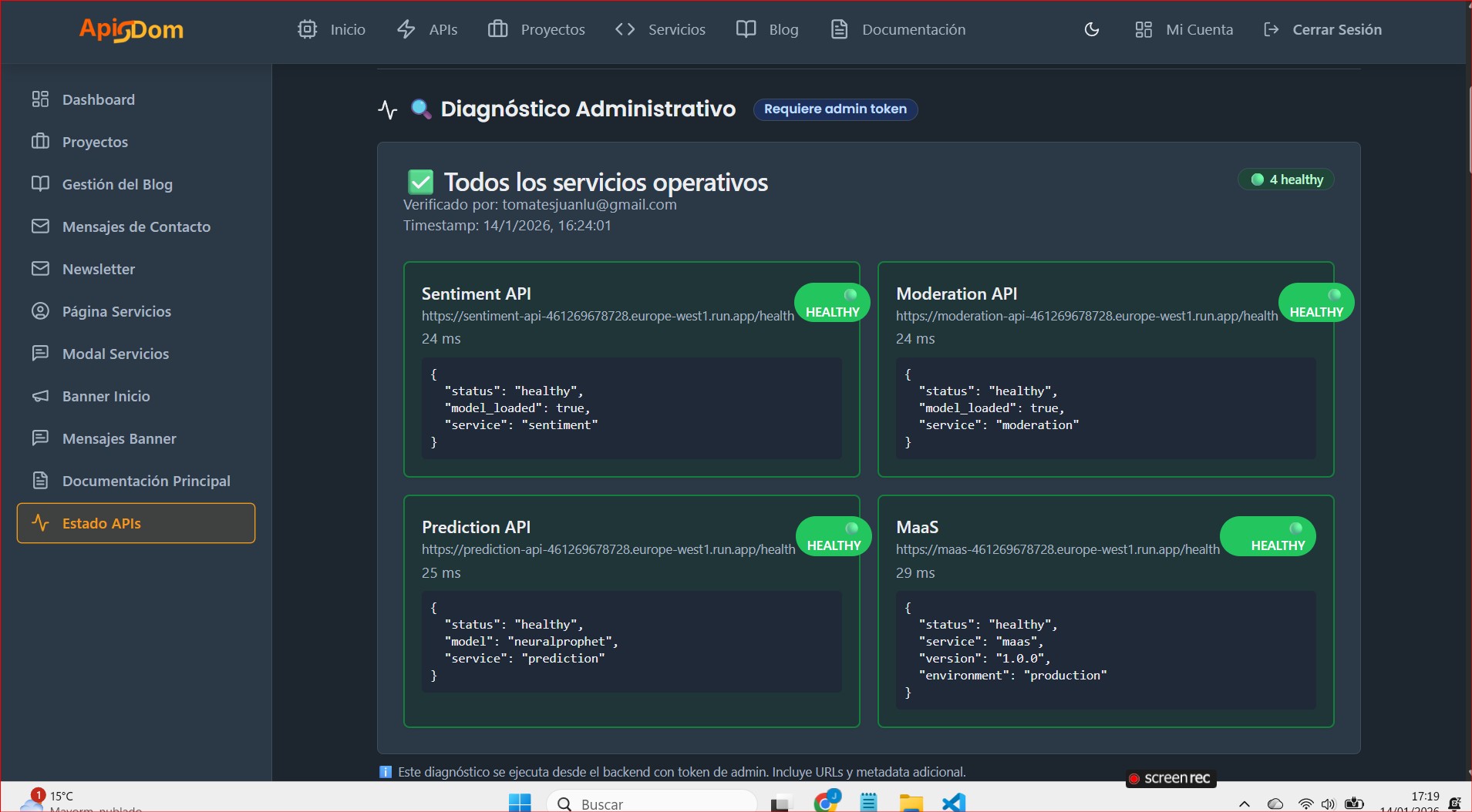 Sistema de monitoreo de APIs en desarrollo